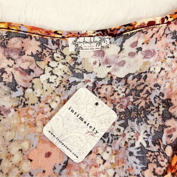 FREE PEOPLE Heat Wave Floral Long Sleeve Thong Bodysuit V-Neck Orange‎ Black New - Picture 7 of 14